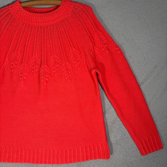 NWT‎ Talbots Women's Coral Red Knit Crew Neck Sweater Leaf Pattern Size L $99 - Picture 4 of 13